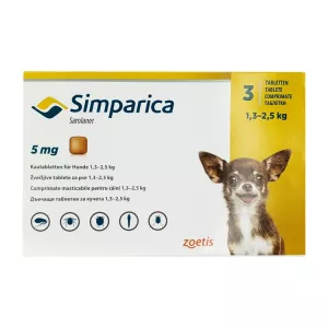 Симпарика для собак 5мг 1,3-2,5кг ГЕРМАНИЯ! таблетки для пер. пр. N3